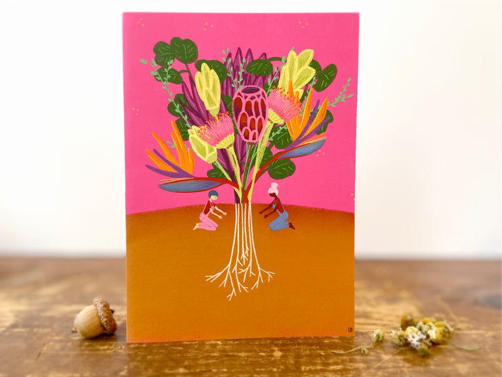 "Wildflower Bouquet" Garden Greetings Kit w. Seeds, Infosheet + Hand-drawn "Tropical Gardeners" Eco Greeting Card (Celebrate Pollinators)