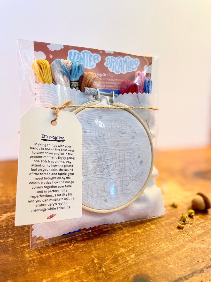 "Take Your Time" Eco-Embroidery Kit w. Tea Time Pattern (Joyful Threads Winter Dreaming)