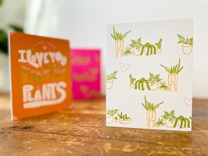 Whimsical Love Plants Eco Recycled Greeting Cards w. Hand-Drawn Art + Recycled Envelopes, Blank inside - Assorted (Plant Parenthood)