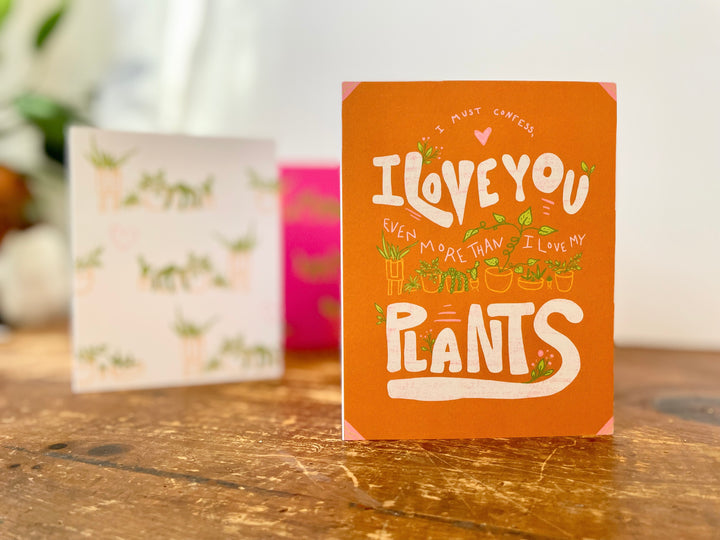 Whimsical Love Plants Eco Recycled Greeting Cards w. Hand-Drawn Art + Recycled Envelopes, Blank inside - Assorted (Plant Parenthood)