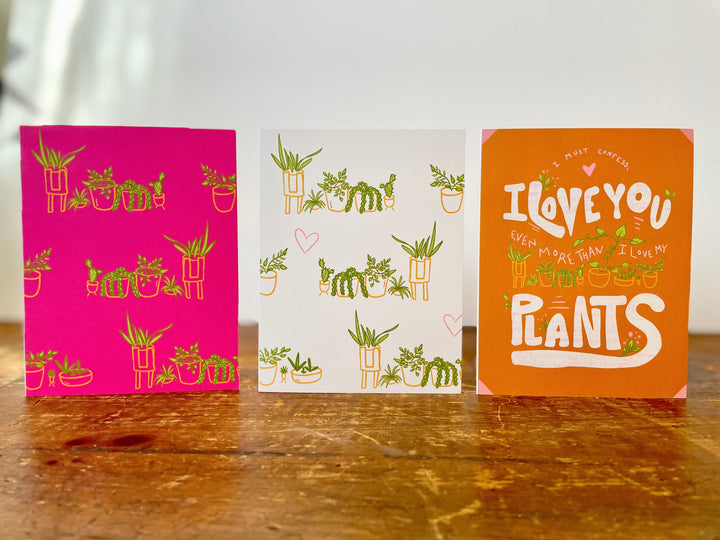 Whimsical Love Plants Eco Recycled Greeting Cards w. Hand-Drawn Art + Recycled Envelopes, Blank inside - Assorted (Plant Parenthood)
