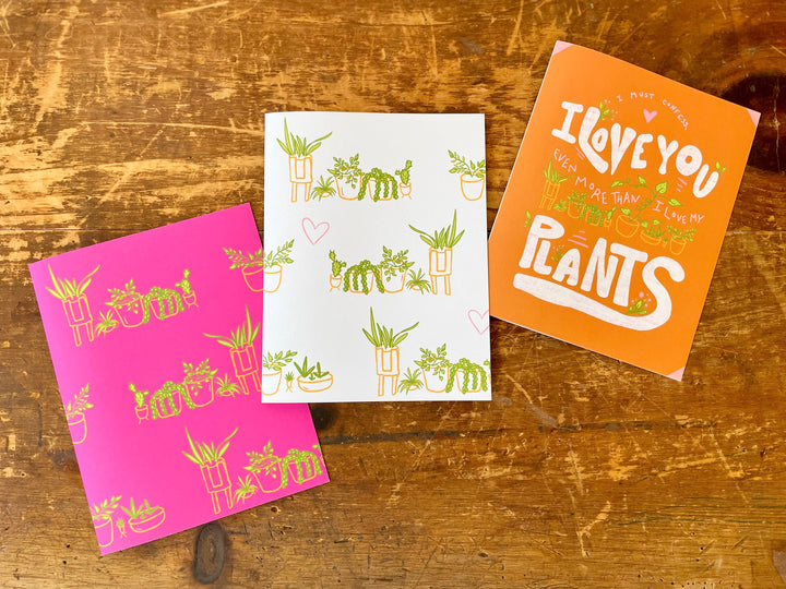 Whimsical Love Plants Eco Recycled Greeting Cards w. Hand-Drawn Art + Recycled Envelopes, Blank inside - Assorted (Plant Parenthood)