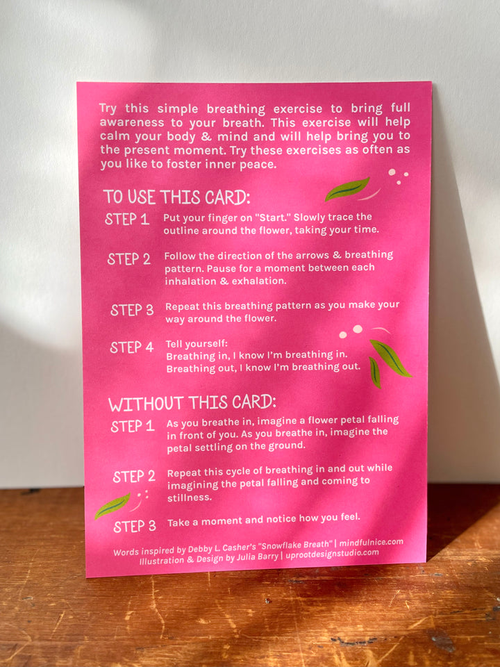 Wildflower Breath Hand-Illustrated Meditation Card w. Instructions 5x7"