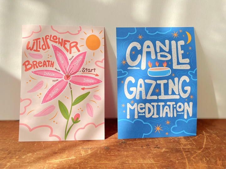 Wildflower Breath Hand-Illustrated Meditation Card w. Instructions 5x7"