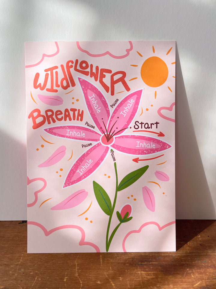 Wildflower Breath Hand-Illustrated Meditation Card w. Instructions 5x7"