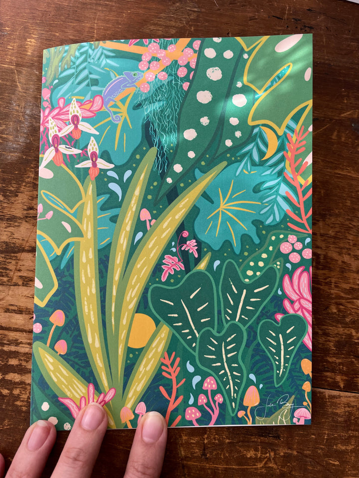 "Into the Jungle" Eco Recycled Greeting Card w. Hand-Drawn Art + Recycled Envelope, Blank inside (Grow & Bloom)