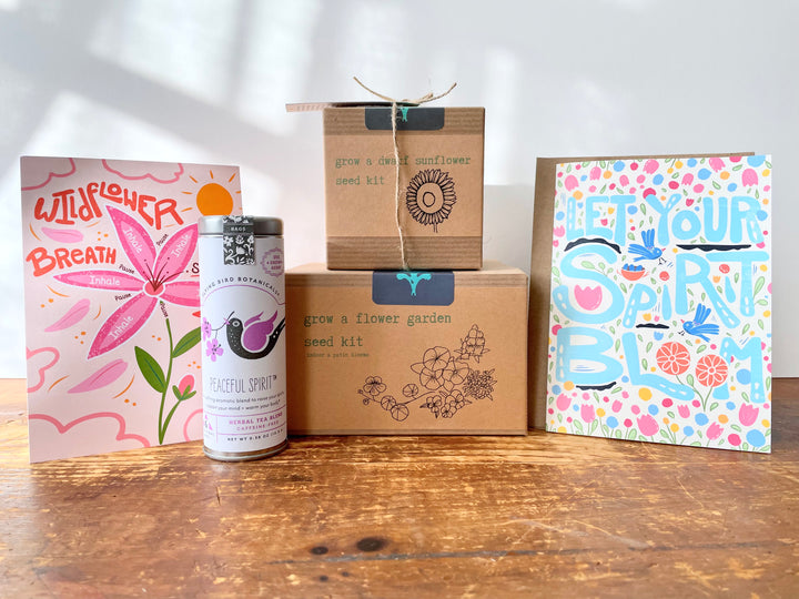 "Blooming Wellness" Growing Gift Box: Sunflower Kit, Flower Garden Kit, Tea, Meditation Card, Blooming Wellness Greeting Card (Grow & Bloom)
