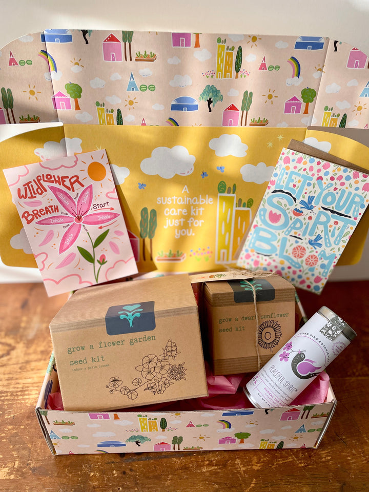 "Blooming Wellness" Growing Gift Box: Sunflower Kit, Flower Garden Kit, Tea, Meditation Card, Blooming Wellness Greeting Card (Grow & Bloom)