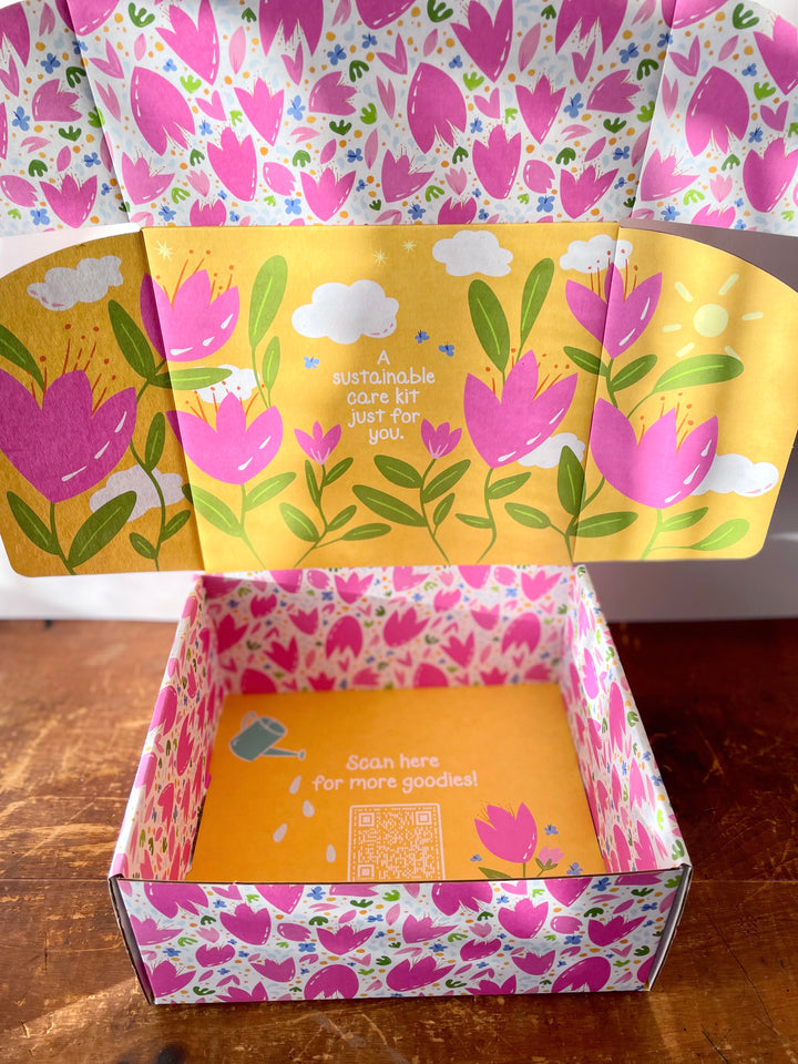 "Flower Power" Gift Box w. Dwarf Sunflower, Embroidery Kit, Meditation Cards, Soy Candle, & Journal (Grow & Bloom)