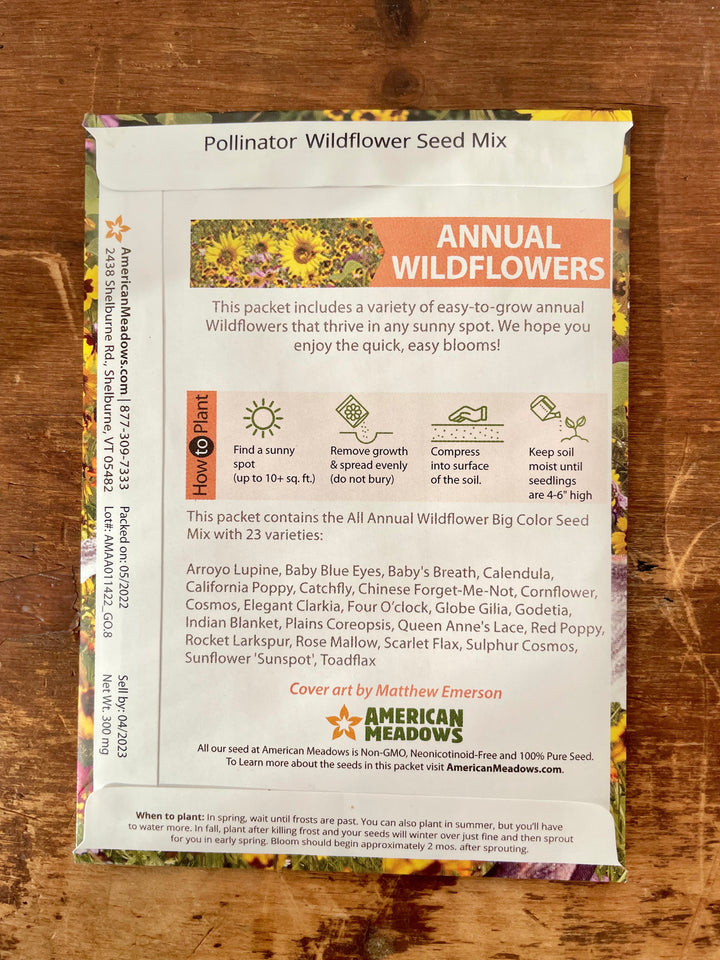 Non-GMO Wildflower Pollinator Garden Seed Packet - Attract Bees, Butterflies & Hummingbirds! (Seeds of Hope)