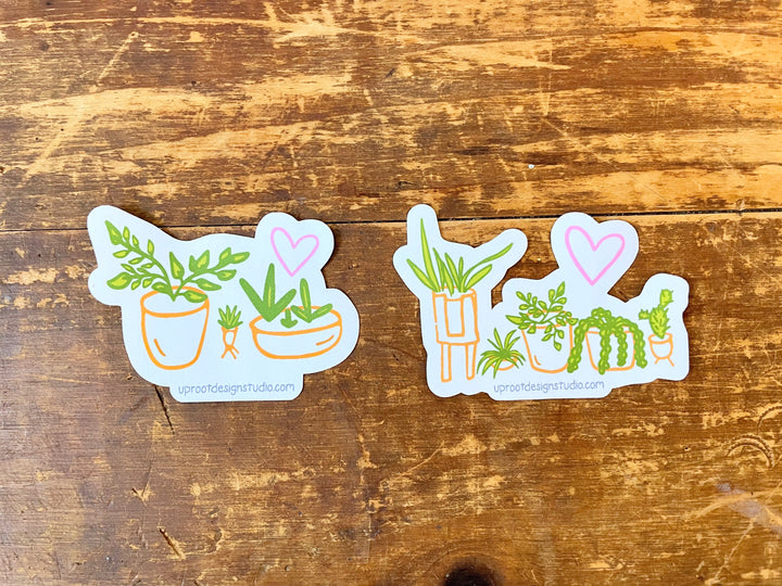 "Plant Mom" Sticker Pouch with Two Whimsical Houseplant Stickers + "Plant Mom" Hand-Lettered Decal Large Sticker