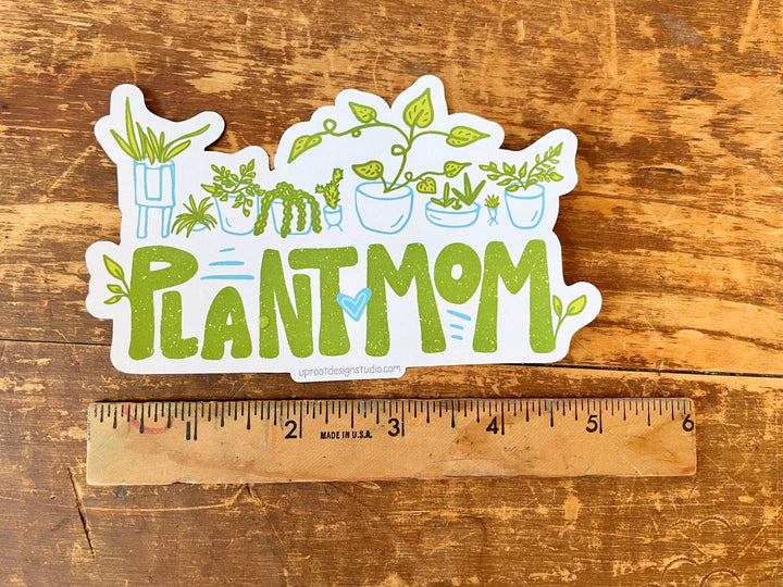 Adorable Individual Large Size "Plant Mom" Recyclable Eco Sticker with Houseplants in Pots (Grow & Bloom / Plant Parenthood)