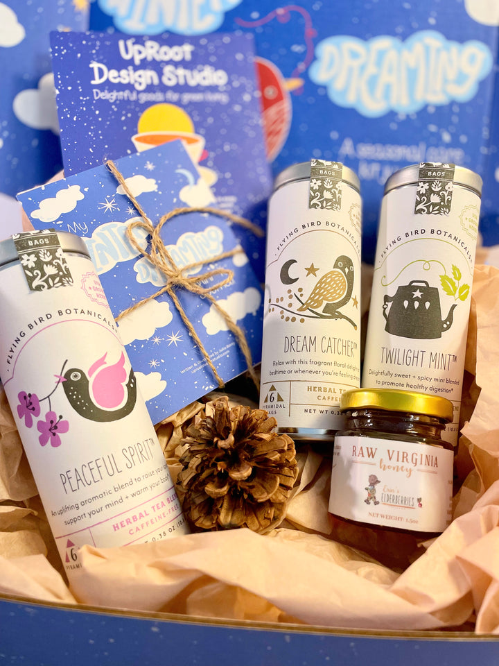"Peaceful Dreams" Organic Tea Gift Set w. Pocket Mindfulness Journal & Honey (Sip & Relax)