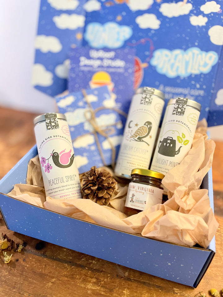 "Peaceful Dreams" Organic Tea Gift Set w. Pocket Mindfulness Journal & Honey (Sip & Relax)