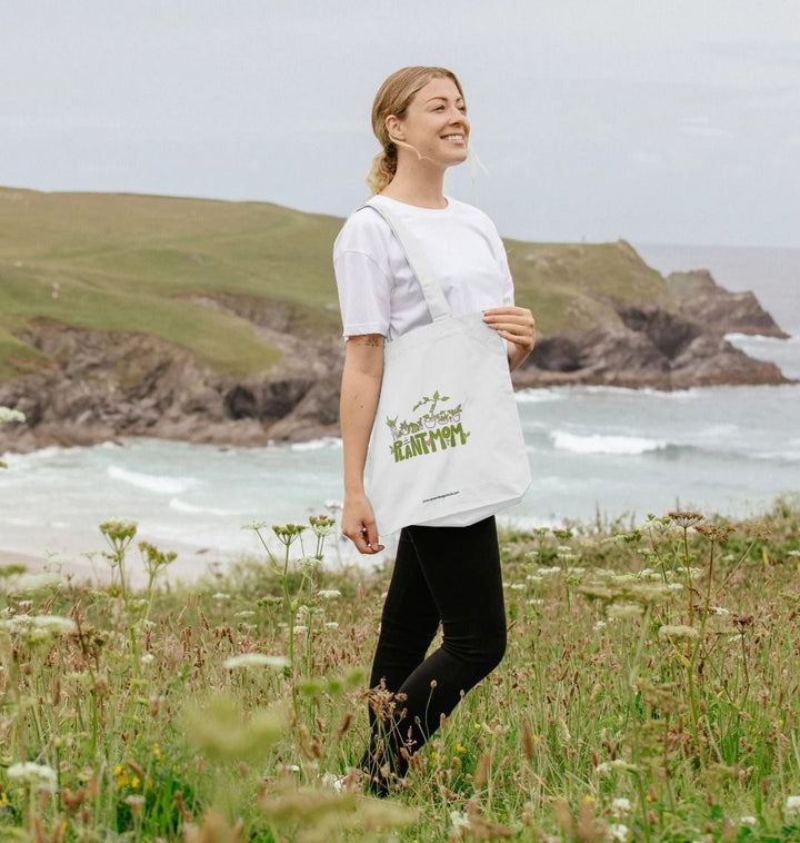 "Plant Mom" Hand-Lettered Sustainable Tote with Hand-Drawn Whimsical Houseplants (100% Organic Cotton)