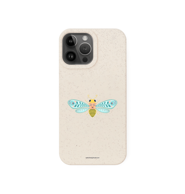 Natural Folk Art Teal & Peach Bee Eco-Friendly Phone Case (Oatmeal)