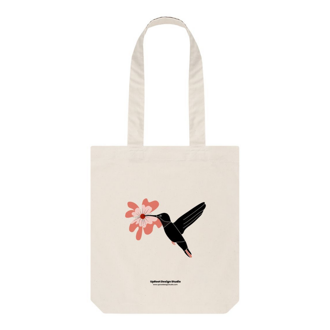 100% Organic Cotton Tote Bag - Nordic Hummingbird with Hibiscus Flower