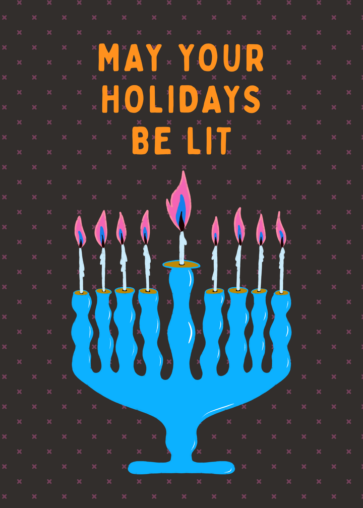 "Lit Holiday" Hand-Drawn Eco-Greeting Holiday Cards for Hanukkah