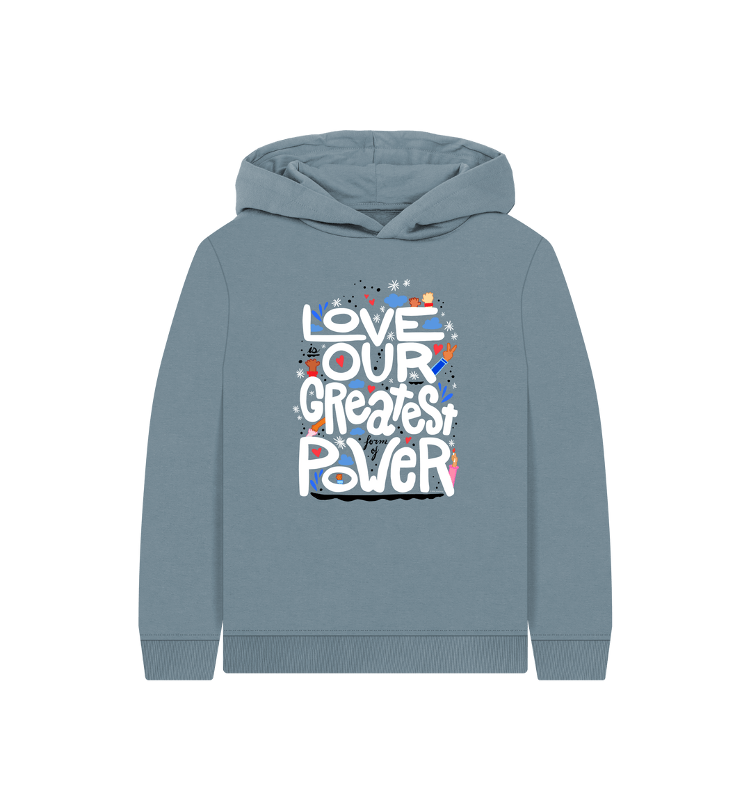 Stone Blue Printed Kids Hoodie Front