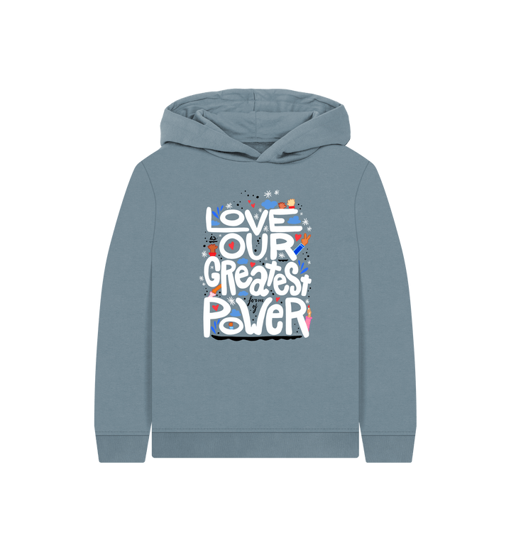 Stone Blue Printed Kids Hoodie Front