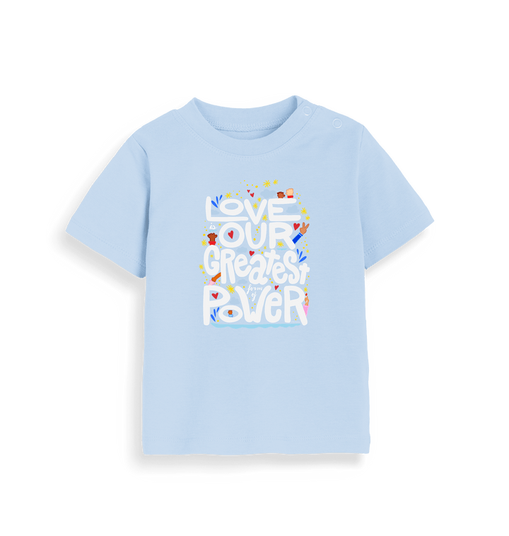 Dusty Blue Printed Kids T-Shirt Front