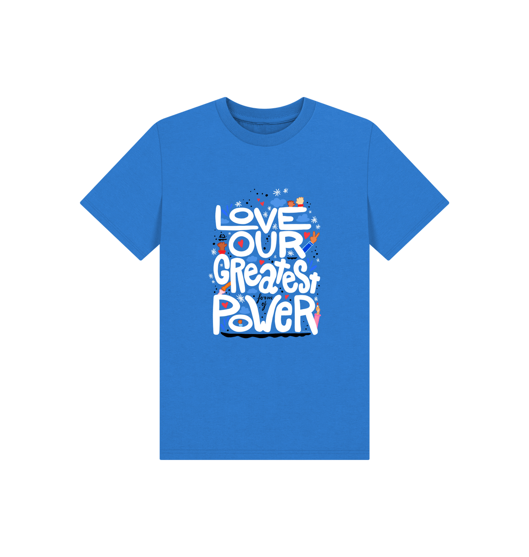 Bright Blue Printed Kids T-Shirt Front