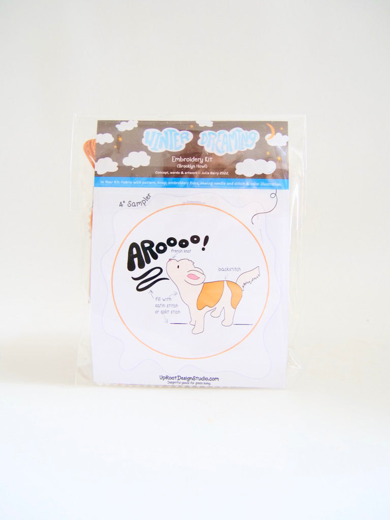 "Aroo!" Adorable Howling Dog Eco-Embroidery Kit (Joyful Threads Winter Dreaming)