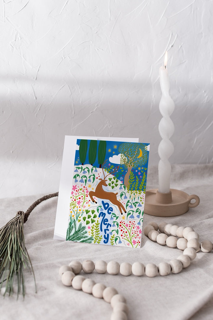 "Be Merry" Hand-Drawn Eco-Greeting Holiday Cards for Christmas