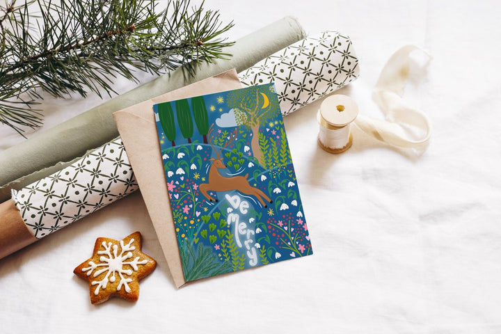 "Be Merry" Hand-Drawn Eco-Greeting Holiday Cards for Christmas