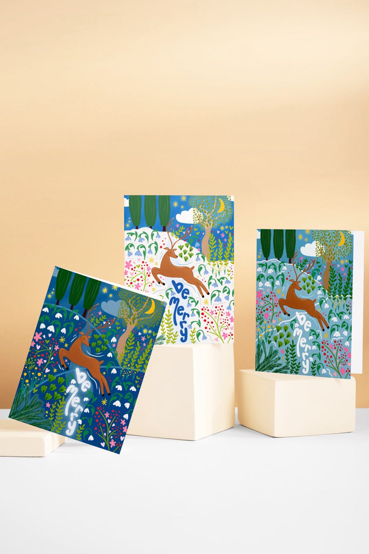 "Be Merry" Hand-Drawn Eco-Greeting Holiday Cards for Christmas