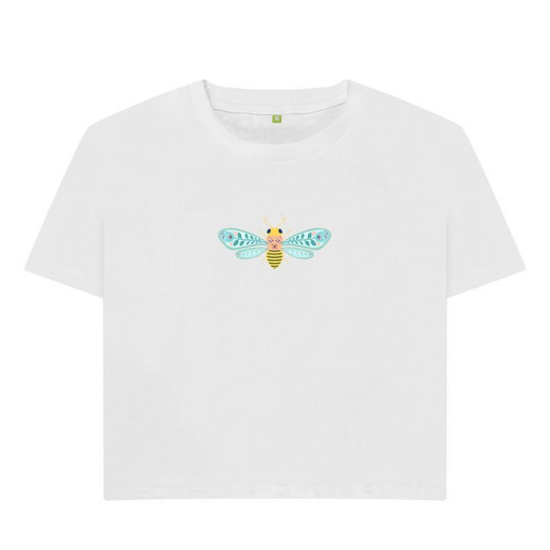 Boxy Bee T-Shirt (Adult - Gray, White & Dusty Blue)