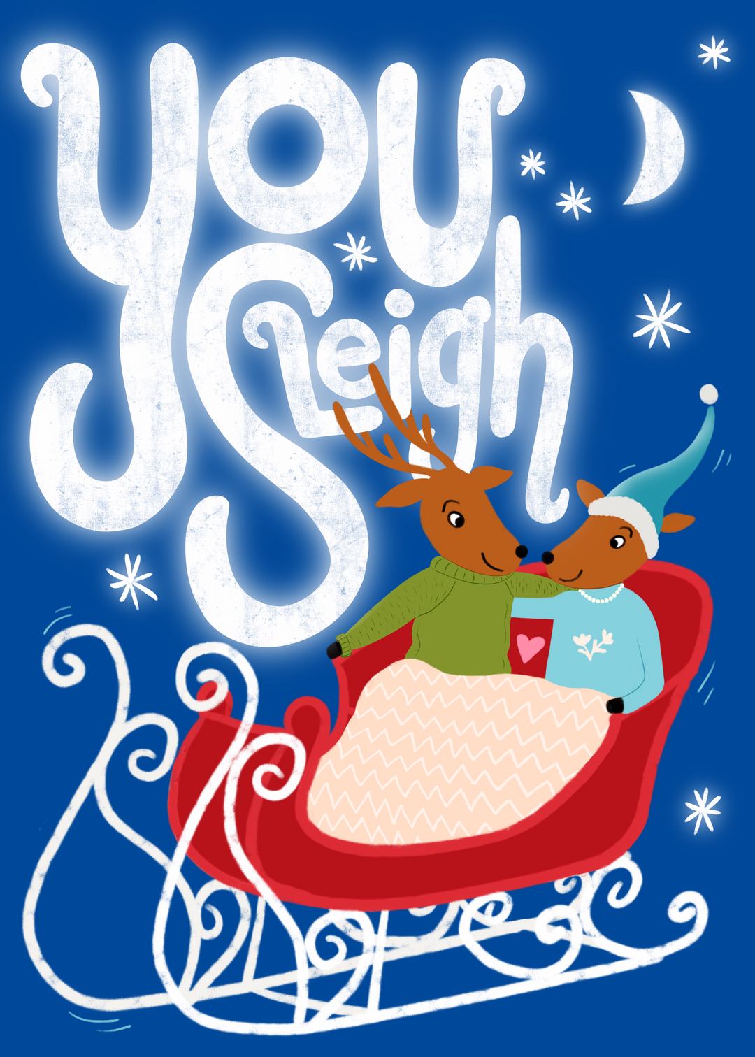 "Sleigh This Holiday" Hand-Drawn Eco-Greeting Christmas Reindeer Cards