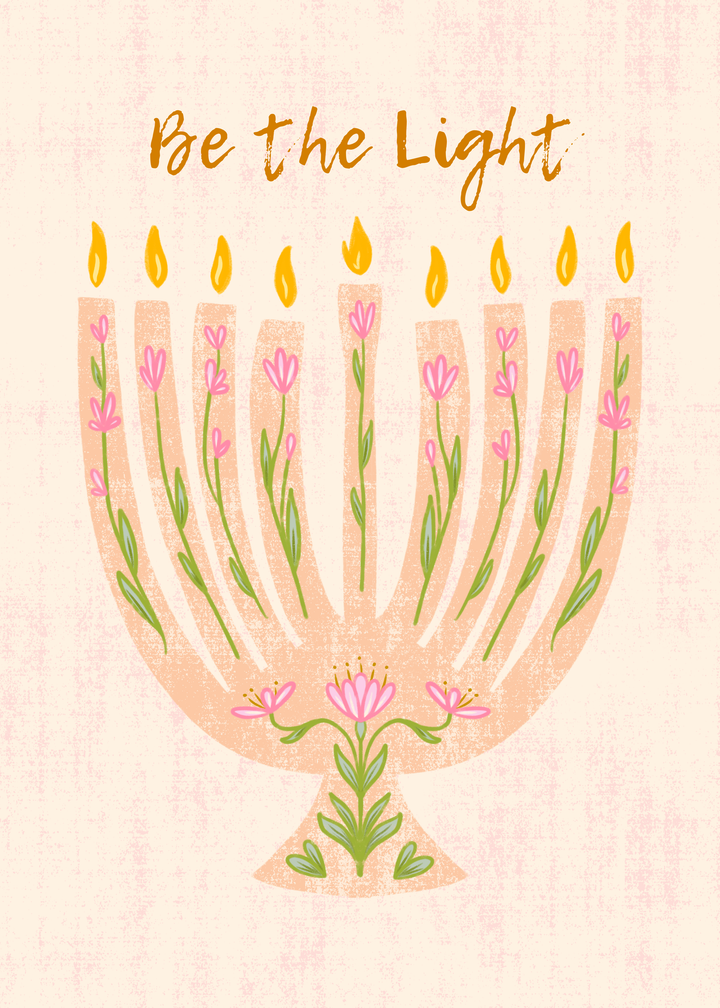 "Growing Menorah" Hand-Drawn Floral Flower Eco-Greeting Holiday Cards for Hanukkah