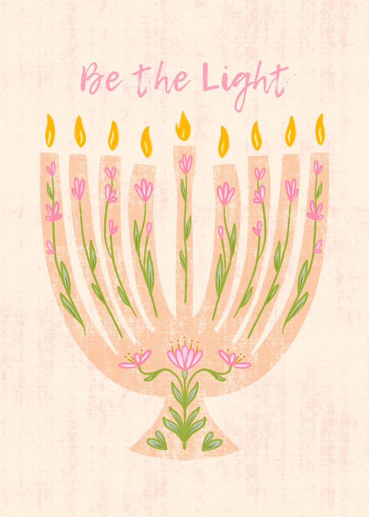 "Growing Menorah" Hand-Drawn Floral Flower Eco-Greeting Holiday Cards for Hanukkah