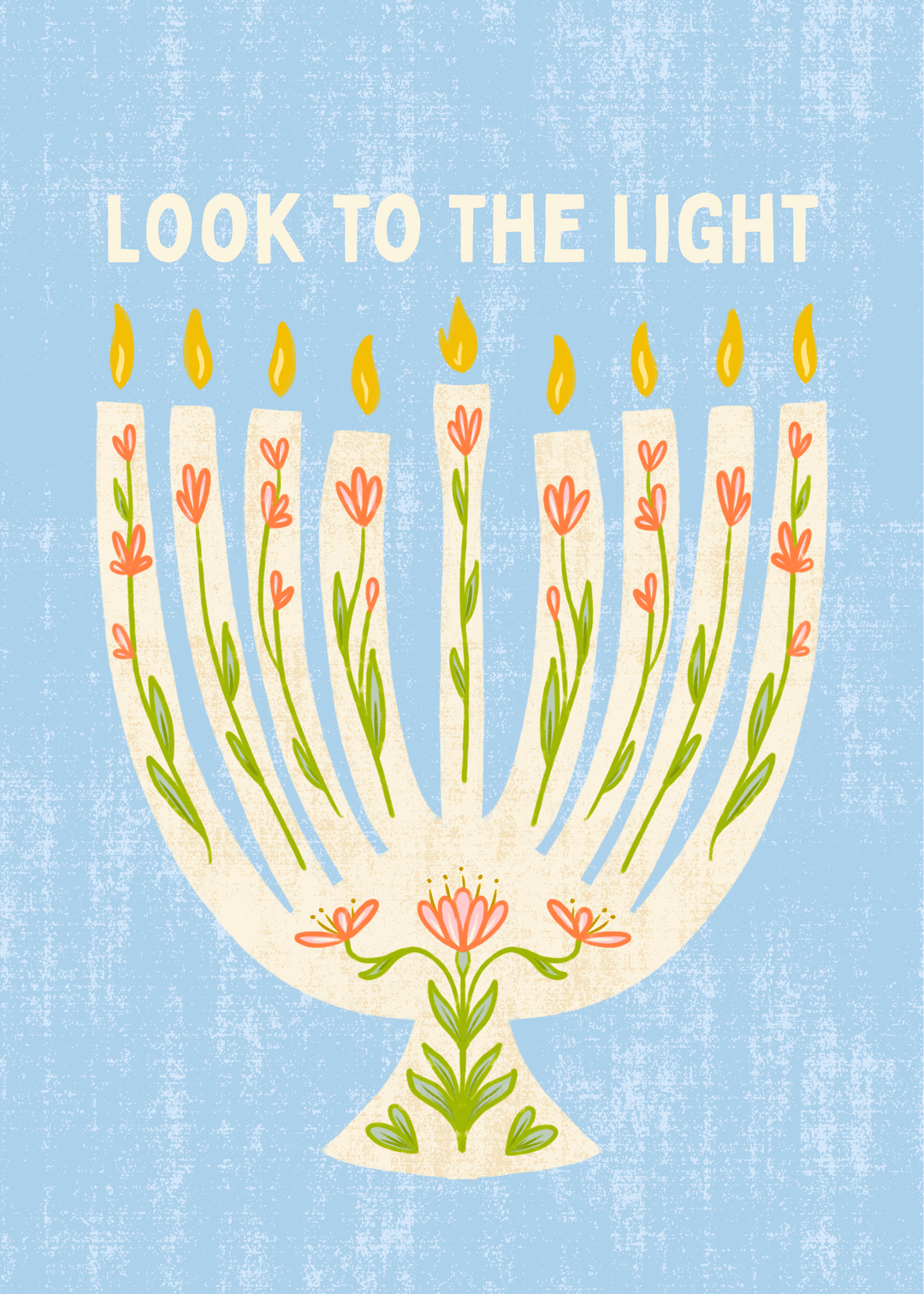 "Growing Menorah" Hand-Drawn Floral Flower Eco-Greeting Holiday Cards for Hanukkah