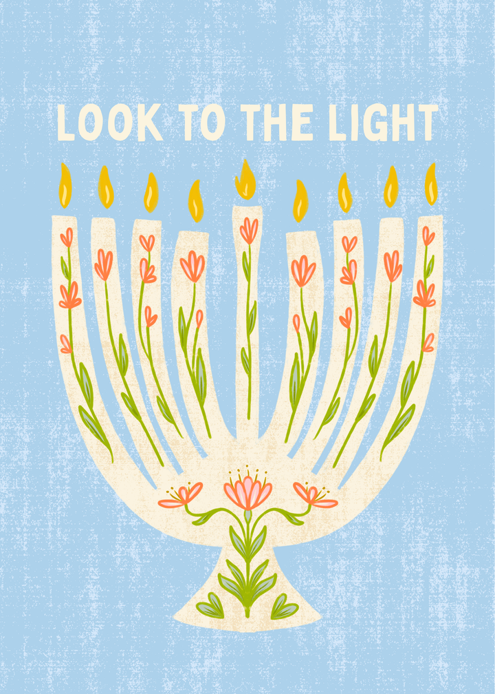 "Growing Menorah" Hand-Drawn Floral Flower Eco-Greeting Holiday Cards for Hanukkah