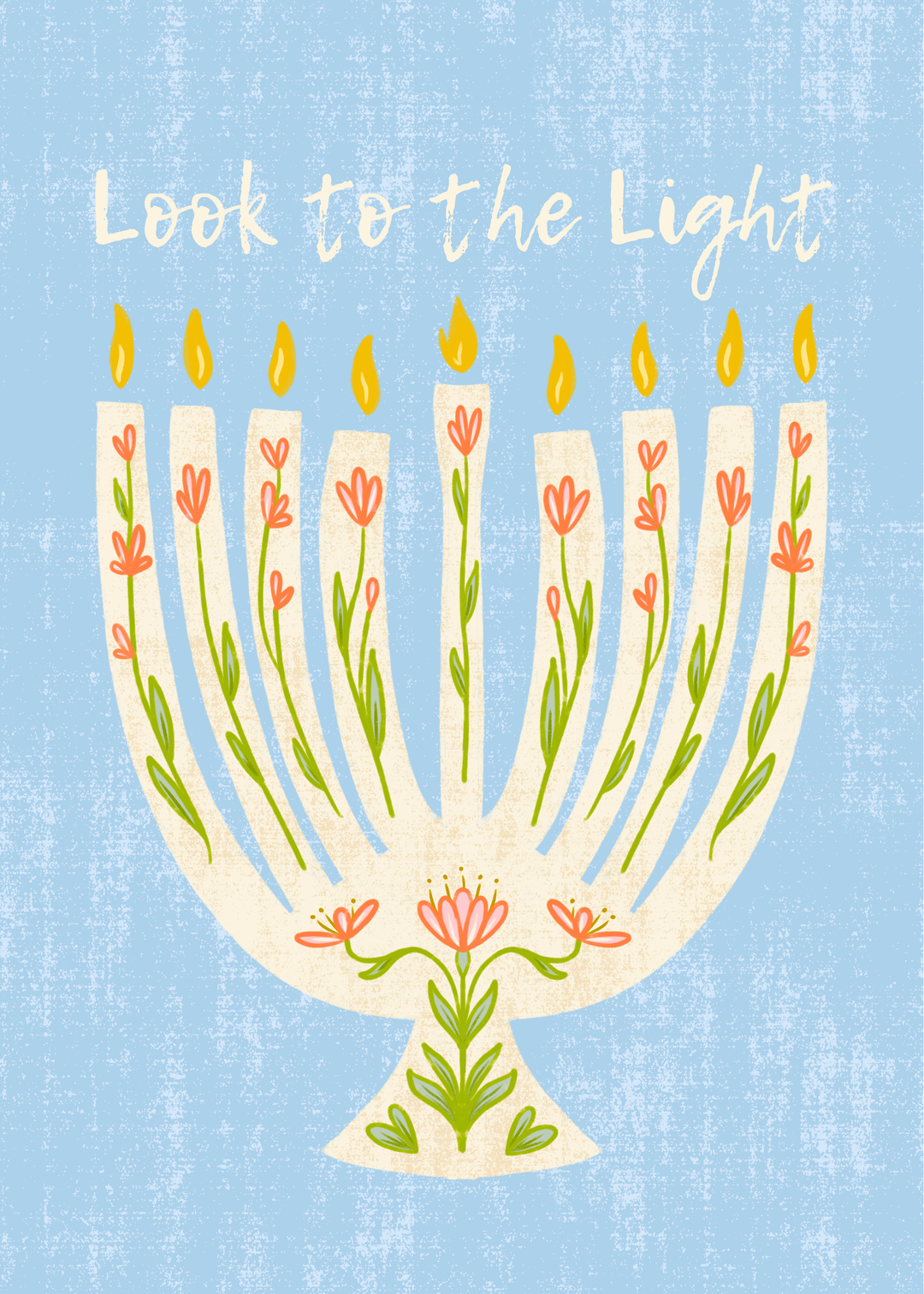 "Growing Menorah" Hand-Drawn Floral Flower Eco-Greeting Holiday Cards for Hanukkah