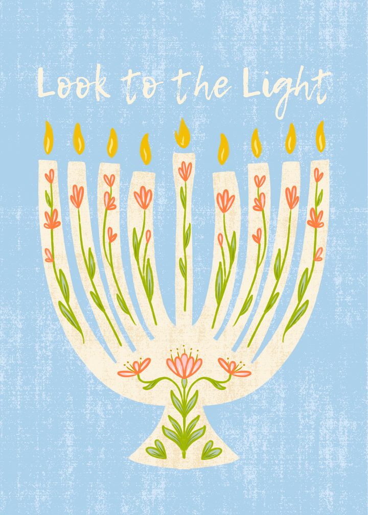 "Growing Menorah" Hand-Drawn Floral Flower Eco-Greeting Holiday Cards for Hanukkah