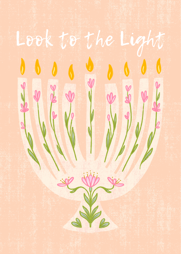 "Growing Menorah" Hand-Drawn Floral Flower Eco-Greeting Holiday Cards for Hanukkah