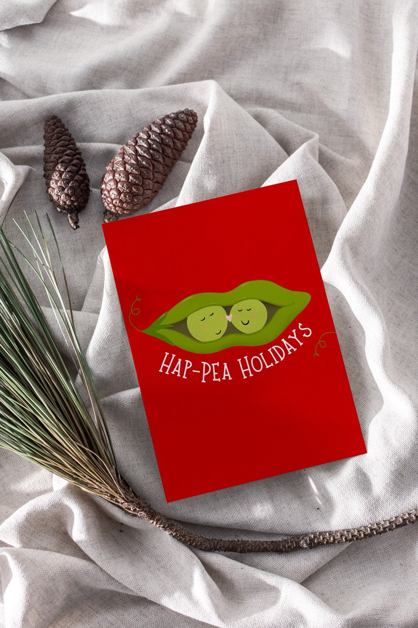 Hap-Pea Holidays Adorable Vegetable Two Peas in a Pod Eco-Greeting Holiday Cards
