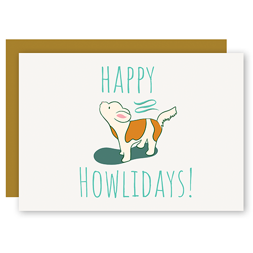 Happy Howlidays Assorted Howling Dog Holiday Greeting Card w. Scratchy Handwriting + Matching Envelope (Winter Wishes)