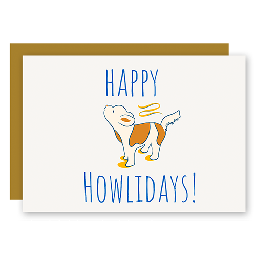Happy Howlidays Assorted Howling Dog Holiday Greeting Card w. Scratchy Handwriting + Matching Envelope (Winter Wishes)