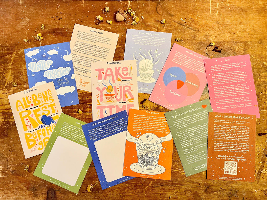 "Homey Hideaway" Gift Box: Floral Tea, Honey, Candle, Cards, Sticker, Meditations, Minijournal, Embroidery Kit (Winter Dreaming)