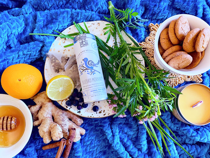"Bluebird Morning" Tea Time Tin: 6 Eco-Bags Organic Uplifting Tea w. Ginger, Cinnamon, Raspberry, Lemon, & Rosehips (Tea Time / Grow & Bloom)