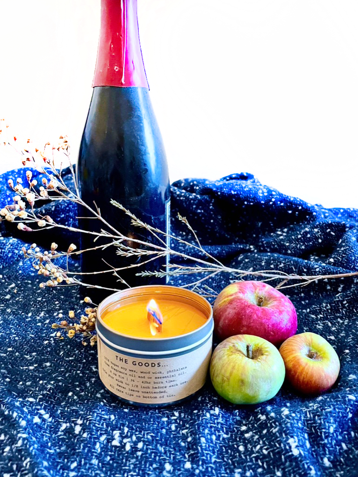 Winter Light Candle Relaxation Set: "New Beginnings" Scented Candle (Champagne, Apple Blossom & Neroli), Meditation Card + Mindfulness Journal (Winter Dreaming)