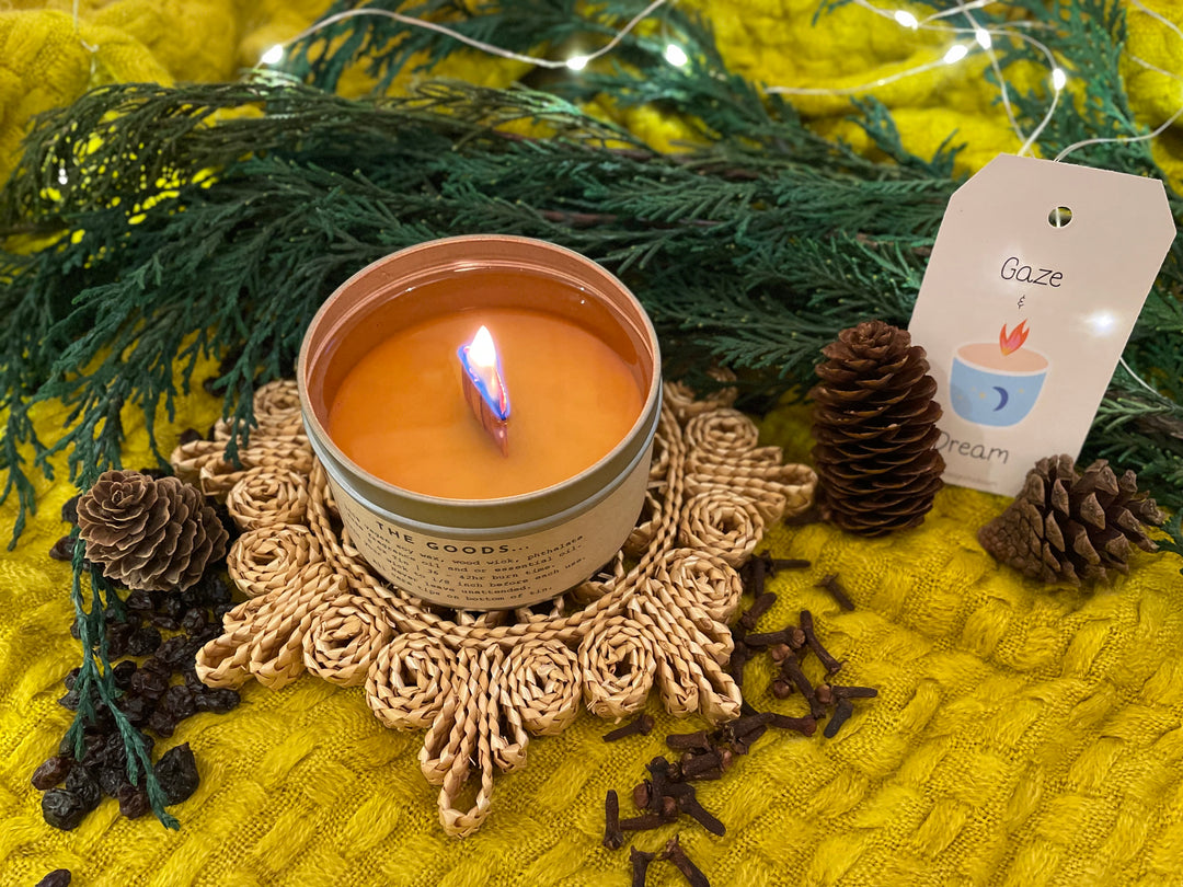 Shine On Candle Relaxation Set: "Evergreen" Candle (Balsam Fir, Black Currant + Spicy Clove), Meditation Card + Mindfulness Journal