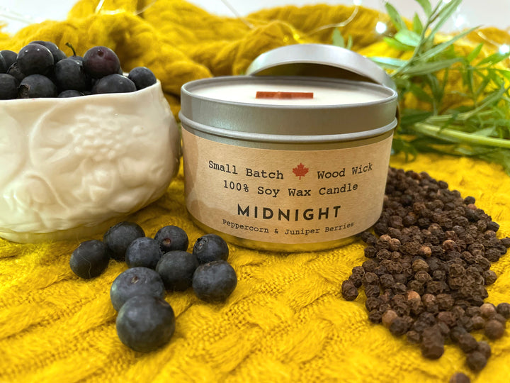 "Midnight" Soy Crackling Wick Eco-Candle - Peppercorn & Juniper Berries Scent (Shine On / Winter Dreaming)