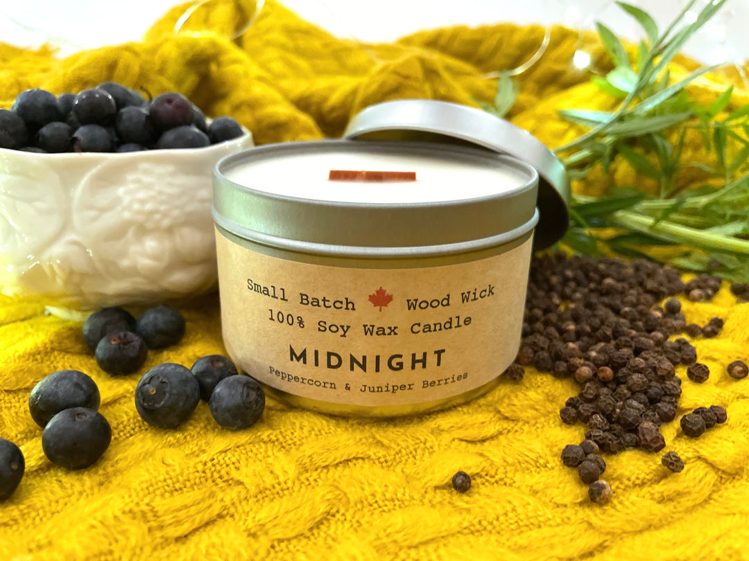 "Midnight" Soy Crackling Wick Eco-Candle - Peppercorn & Juniper Berries Scent (Shine On / Winter Dreaming)
