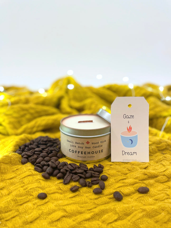 Shine On Candle Relaxation Set: "Coffeehouse" Crackling Wick Candle - Scented of Roasted Coffee, Meditation Card + Mindfulness Journal (Grow & Bloom)