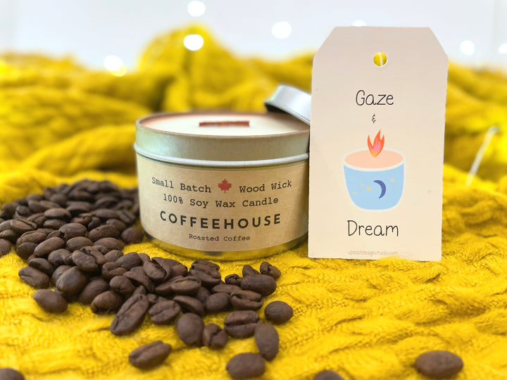"Coffeehouse" Soy Crackling Wick Eco-Candle - Roasted Coffee Scent (Shine On)